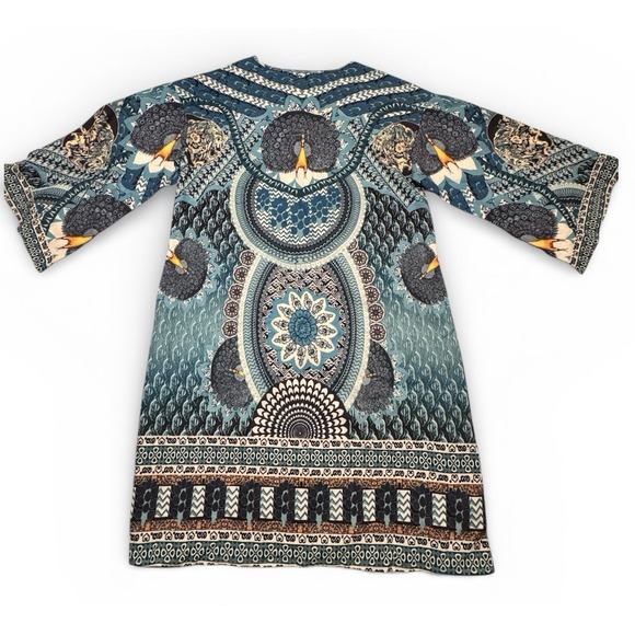 Sheilay Peacock Blue Pattern Kaftan Dress Resort Beach Cover Up Casual Dress XL - Picture 6 of 8